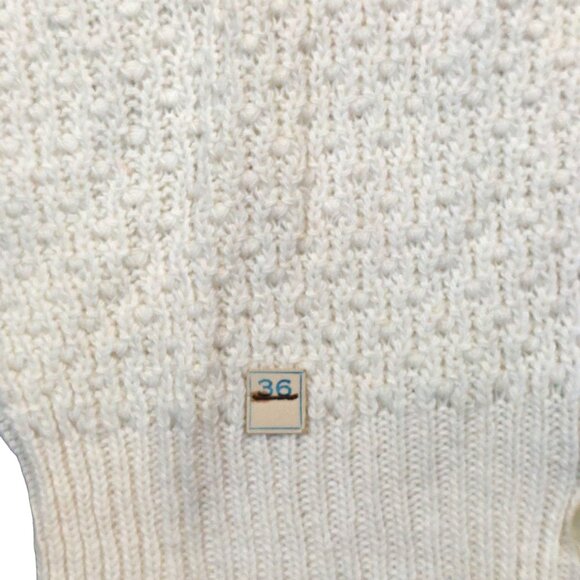 Vintage 1940s-1950s Ivory Cream Knit Long Sleeve Cardigan Sweater XXS - Picture 9 of 9